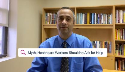 Dr. Simon Rego, Chief Psychologist, sitting in an office discussing the myth that healthcare workers shouldn't ask for help.