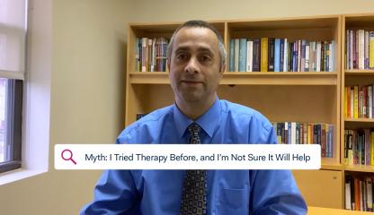 Dr. Simon Rego, Montefiore's Chief Psychologist, sitting in an office discussing the myth that therapy doesn't help.